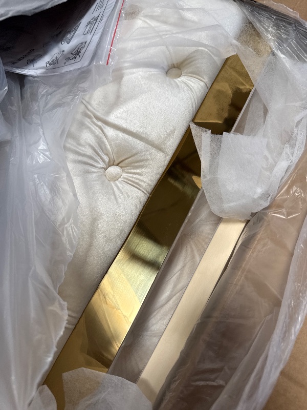 Photo 1 of **BOX 1 OF 2** KEIKI 85" Luxury Oversized Velvet Chesterfield Sofa with 2 Pillow & Gold Stainless Decoration, Italian Modern Style 3-Seater Button Tufted Couch with Rolled Arms, Easy Assembly, for Living Room, Beige