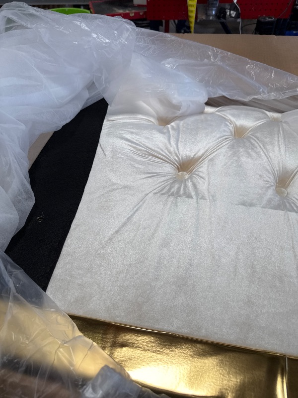 Photo 1 of **BOX 2 OF 2** KEIKI 85" Luxury Oversized Velvet Chesterfield Sofa with 2 Pillow & Gold Stainless Decoration, Italian Modern Style 3-Seater Button Tufted Couch with Rolled Arms, Easy Assembly, for Living Room, Beige