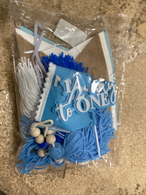 Photo 1 of 1/2 Birthday Boy Half Birthday Decorations – 4PCS Blue 6 Month Party Set with 1/2 Way to One Banner, Halfway High Chair Banner, Cake Topper and Hat for 6 Month Baby Boy Photo Shoot Decor