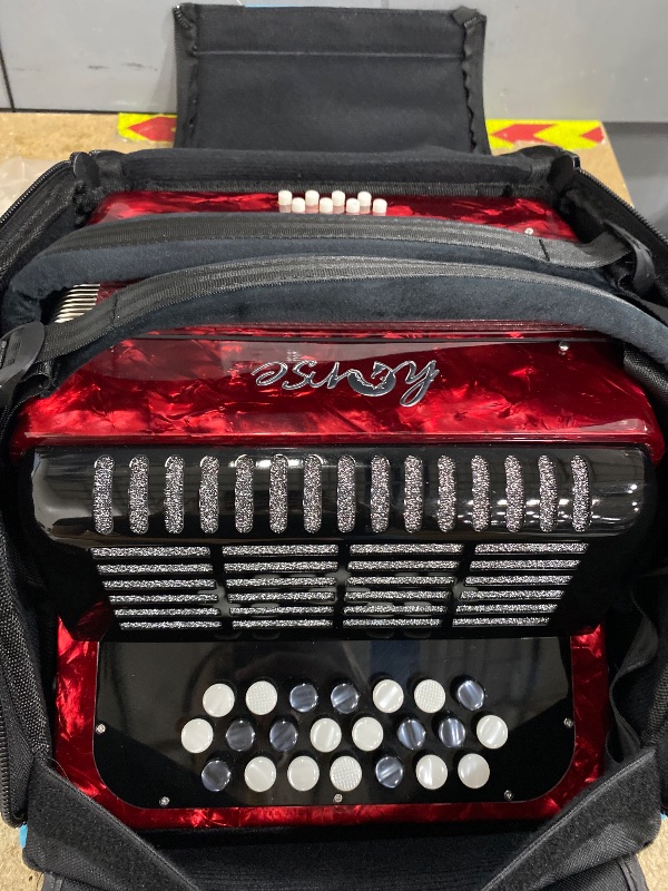 Photo 1 of 22 Key 8 Bass Accordion, Acordeones Para Adultos, Stable Pitch Hand Polished 22 Keys, Comfortable Sensitive to the Touch Button Accordion, Acordeón De Adulto Azul for Beginners with Bag