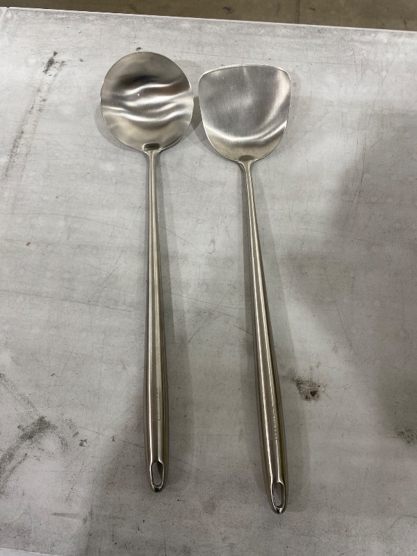 Photo 1 of 17” Wok Spatula and Ladle - 304 Stainless Steel Wok Tools Set, 2-Pieces Extra Long Handle Cooking Tools, All Metal Wok Utensils and Wok Accessories for Cast Iron/Carbon Steel Wok