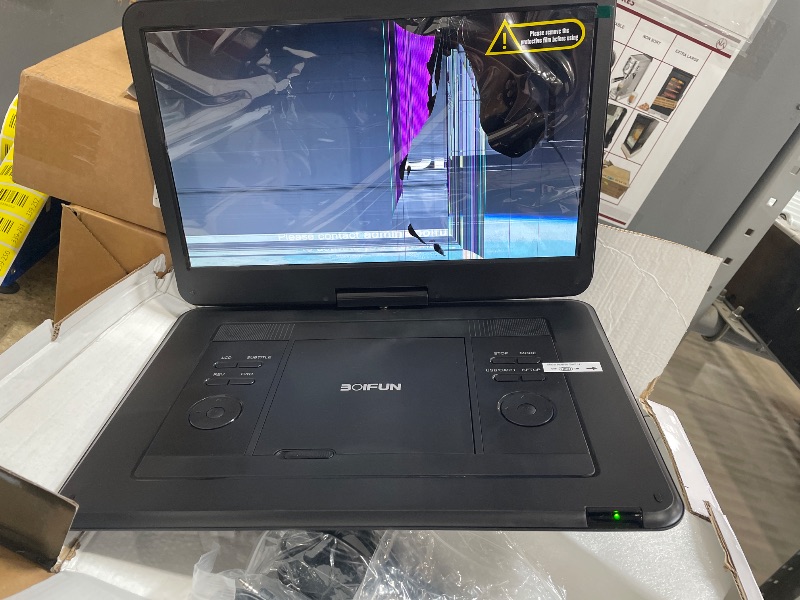 Photo 1 of *** DAMGED SCREEN SHOWN ****17.5" Portable DVD Player with 15.6" Large HD Screen, 6 Hours Rechargeable Battery, Support USB/SD Card/Sync TV and Multiple Disc Formats, High Volume Speaker, Black