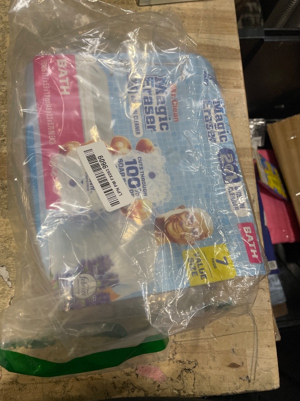 Photo 1 of *** MIISSING TWO ***Mr. Clean Magic Eraser Sponge, Bathroom Cleaner, Shower Cleaner, Tub Cleaner, Soap Scum Remover, Bathroom Cleaning Supplies, Dawn Cleaning Power with Febreze Lavender Scent, 2 in 1 Bath, 5 ct 