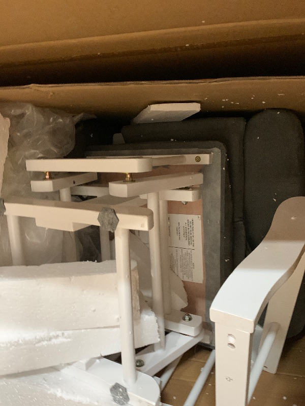 Photo 1 of ***MINOR DAMAGE UNKNON IF MISSING PARTS***
Storkcraft Premium Hoop Glider & Ottoman (White/Gray) — GREENGUARD Gold Certified Nursery Glider, Solid Wood Craftsmanship, Smooth-Gliding, Award-Winning