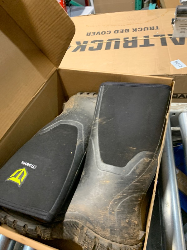 Photo 1 of ***HEAVILY USED AND DIRTY***
TIDEWE Rubber Boots for Men Multi-Season, Waterproof Rain Boots with Steel Shank, 6mm Neoprene Sturdy Rubber Outdoor Hunting Boots Size 10 (Black)