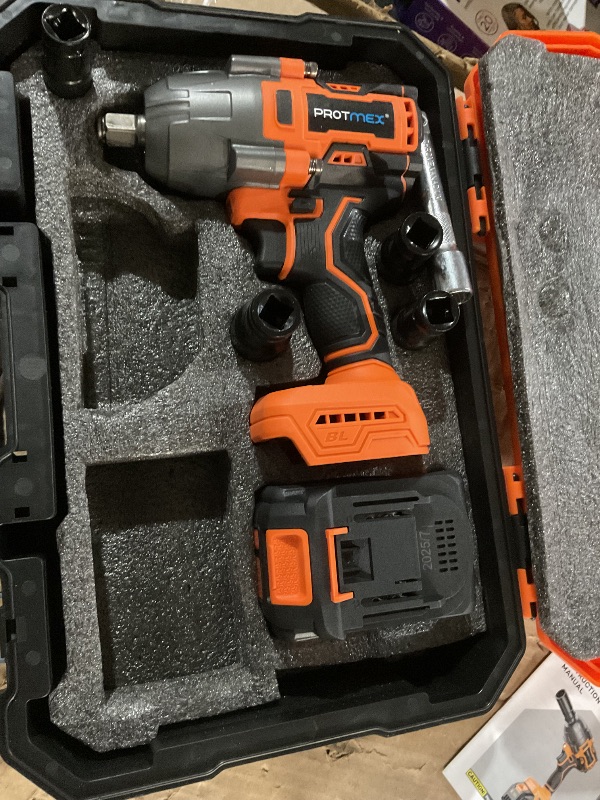 Photo 1 of * may or may not be missing pieces *
Protmex 900Ft-lbs (1200N.m) Impact Wrench, 1/2" Cordless Impact Driver, 21V High Torque Power Impact Gun - 2x4.0Ah Batteries, Variable Speeds Impact Motor for Pickup Truck/Family Car (Orange Red)