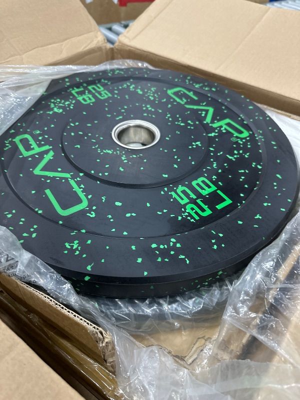 Photo 1 of *** PARTIAL SET - SEE NOTES AND PHOTOS *** CAP Barbell Economy - Speckled Olympic Bumper Plate Set with Color Logo, Black, 160 lbs Set