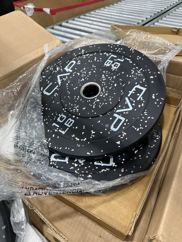 Photo 1 of *** PARTIAL SET - SEE NOTES AND PHOTOS *** CAP Barbell Economy - Speckled Olympic Bumper Plate Set with Color Logo, Black, 160 lbs Set