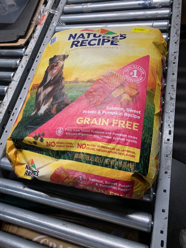 Photo 1 of ***SLIGHTLY SLICED BAG ***Nature's Recipe Grain Free Dry Dog Food, Salmon, Sweet Potato & Pumpkin Recipe, 34 lb. Bag
