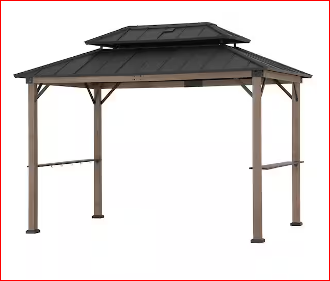Photo 1 of ***************INCOMPLETE ITEM, THIS IS ONLY BOX #2 OUT OF 4 TOTAL*************
Sunjoy 8 ft. x 12 ft. Hammered Brown Churchill Cedar Framed Grill Gazebo with DC Solar Power for Backyard