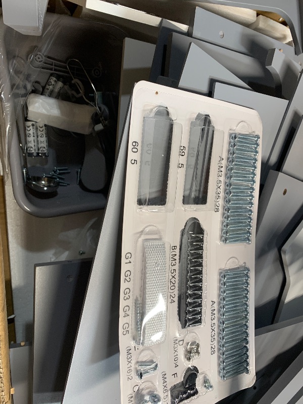 Photo 1 of ***DAMAGED - SEE NOTES/PICTURES***Amazon Basics Kids Corner Wooden Kitchen Toy Playset with Stove, Oven, Sink, Fridge and Accessories, for Toddlers, Preschoolers, Children Age 3+ Years, White & Gray, 39.37"L x 28.35"W x 35.04"H