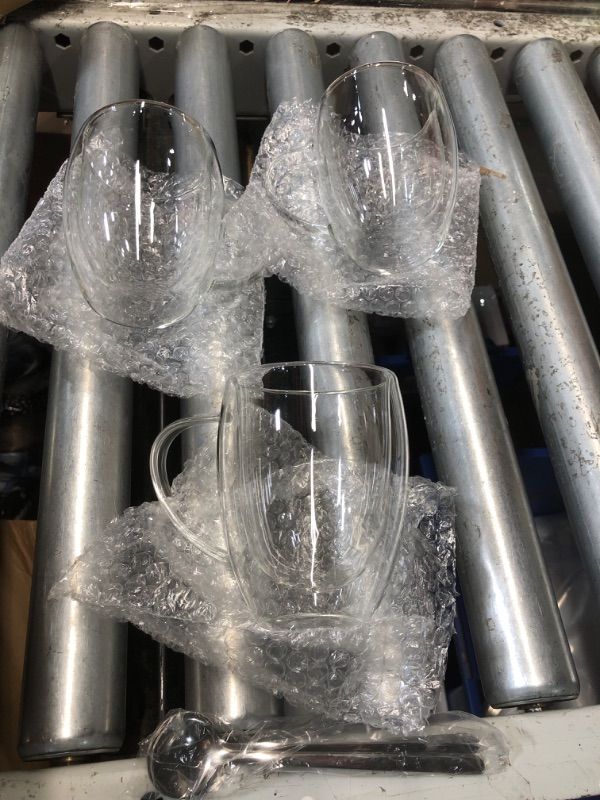 Photo 1 of **MISSING ONE CUP** DINGPAl 4 Pack Double Wall Glass Coffee Mugs, 12 oz Walled Insulated Cappuccino Mug Heat Resistant Borosilicate Glass Coffee Cups with Handle and Spoon for Latte, Espresso, Americano, Hot/Cold Drink