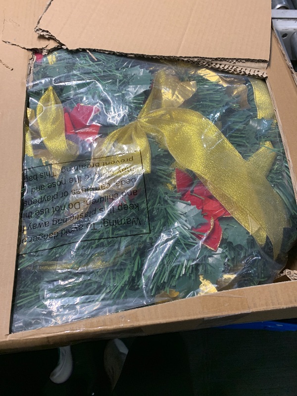 Photo 1 of ***PHOTO/REFERENCE ONLY***Christmas Wreath Wall Sticker,Peel and Stick Removable Pine Tree Branch Berry Ribbon Bow Christmas Wreath Decal for Door Wall Window Refrigerator New Year Party Decoration