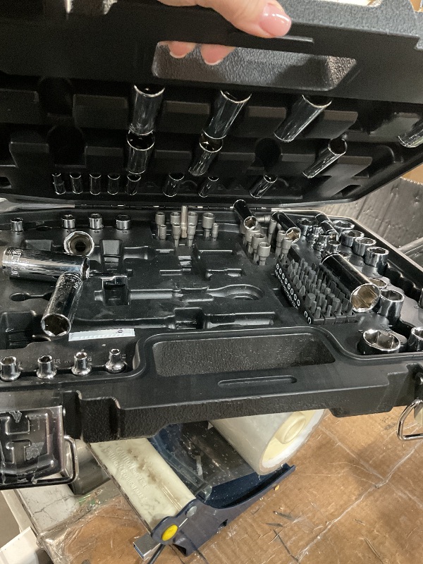 Photo 1 of ******PARTS ONLY******
**********Missing a lot, including both ratchets************
HART 140-Piece 1/4 and 3/8-inch Drive Mechanics Tool Set, Chrome Finish, SAE & Metric