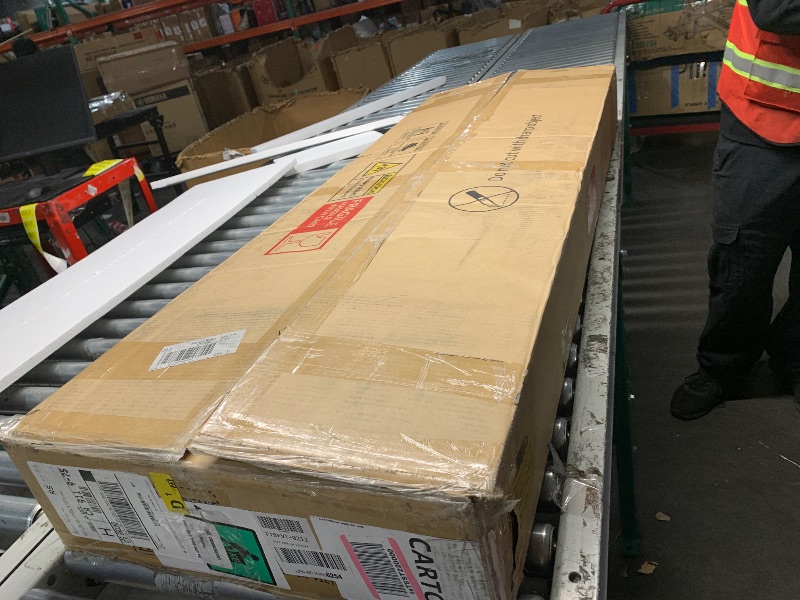 Photo 1 of ***MIRROR NOT INCLUDED***DWVO 56.3" Makeup Vanity with LED Lighted Mirror, Large Vanity Desk with RGB Glass Cabinets, Open Shelving, Built-in Power Strip & Cushioned Stool
