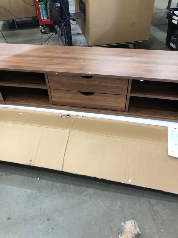 Photo 1 of **SEE NOTES** Merax Wooden Farmhouse TV Stand & Coffee Table Set with Charging Station,Oval Fluted Media Console with Sliding Doors for TVs up to 80", Mid-Century Center Table with Wood Legs for Living Room,Walnut