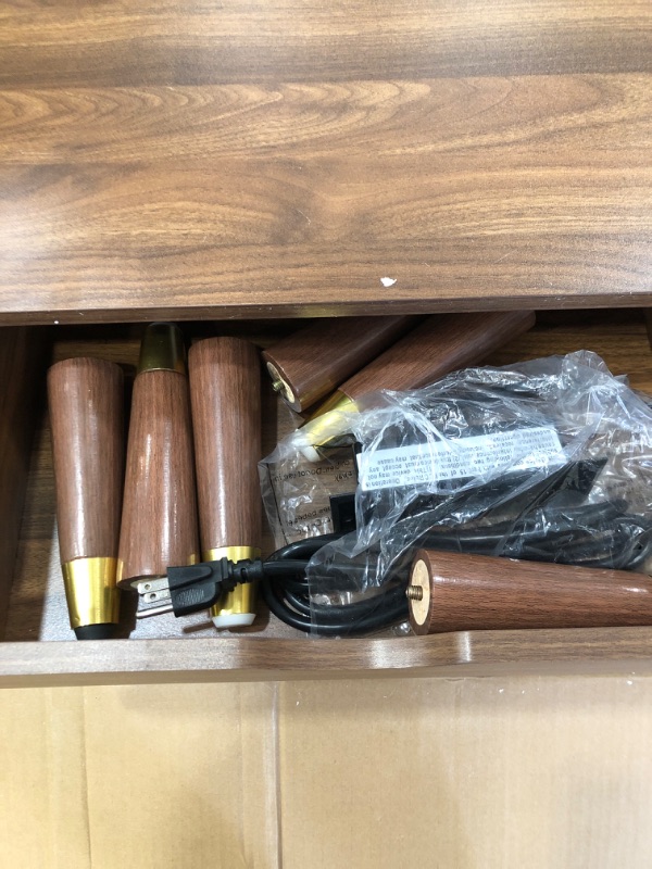 Photo 1 of **SEE NOTES** Merax Wooden Farmhouse TV Stand & Coffee Table Set with Charging Station,Oval Fluted Media Console with Sliding Doors for TVs up to 80", Mid-Century Center Table with Wood Legs for Living Room,Walnut