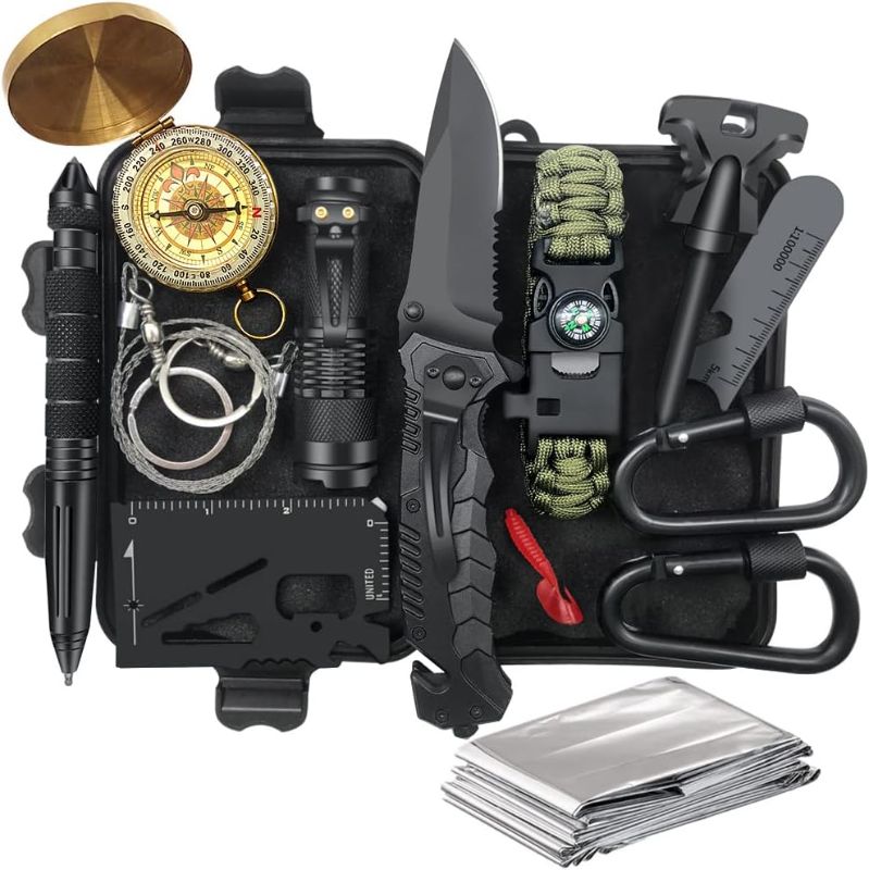 Photo 1 of ***MISSING KNIFE AND OTHER PARTS, PRICE ADJUSTED Gifts for Men Dad Husband - Valentines Day, Anniversary Birthday Gifts Idea for Him Boyfriend Man- Survival Kit 14 in 1, Survival Gear and Equipment, Fishing Hunting Camping Accessories, Cool Gadgets
