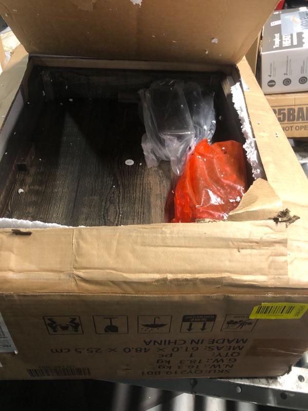 Photo 1 of ***(USED/ UNKNOWN IF MISSING PARTS)***BuildHom Farmhouse Nightstand with Charging Station, 18" Modern Wood Side Table, 2 Drawers End Table & Roman Column Design for Living Room, Bedside Table with Open Shelf for Bed Room, Dark Rustic Oak