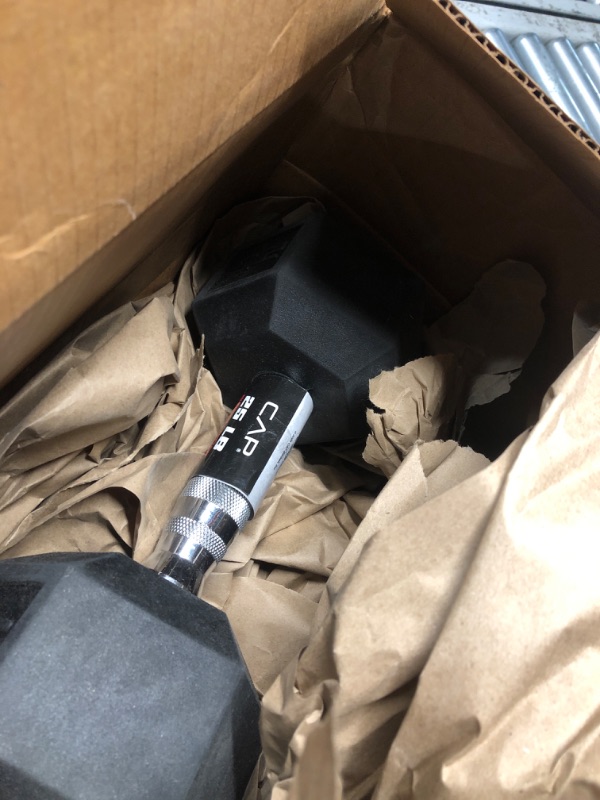 Photo 1 of *************MISSING 1 DUMBELL****************
CAP Barbell 25 LB Rubber Coated Hex Dumbbell Hand Weight - Pair | Chrome Handle