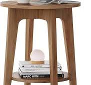 Photo 1 of (MISSING A LEG) VASAGLE MAEZO Collection - Side Table, 2-Tier Small Round End Table, Nightstand with Tapered Legs, Curved Transitions, for Small Spaces, Living Room, Bedroom, Rustic Walnut ULET283T41
