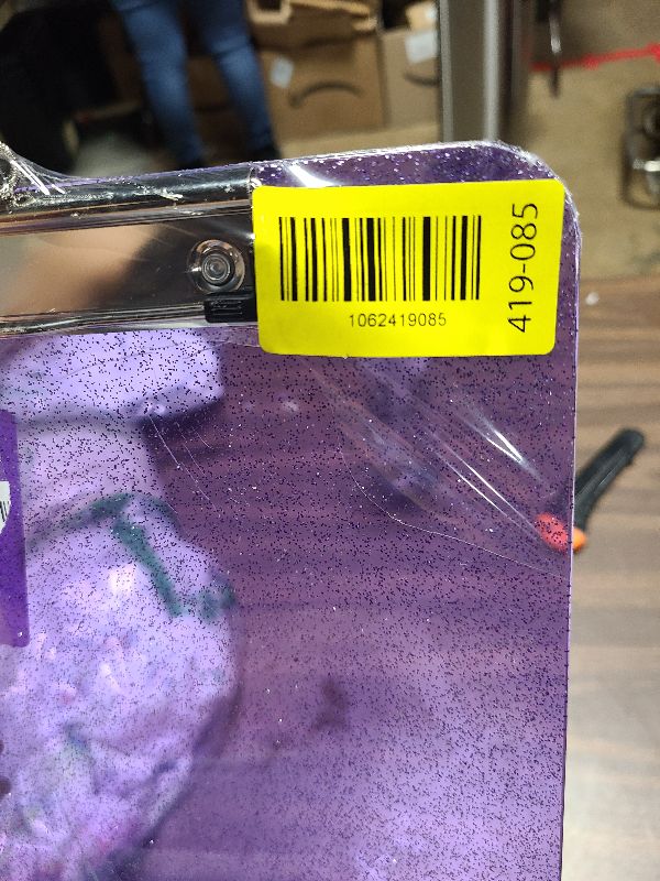 View 3 of 1 Pcs Clear Glitter Clipboards, Plastic Clipboard with Pen Holder,Size 8.85 x 12.4 in Shiny Clipboards with Low Profile Clip,Cute Hanging Clipboard for Office School Supplies Sparkly Clip board-Purple