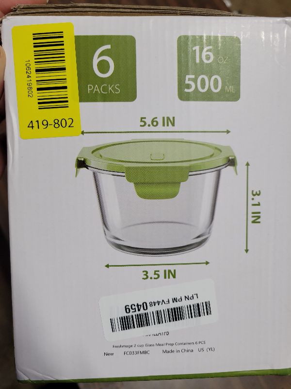 Photo 1 of 16oz Glass Meal Prep Containers with Lids, Airtight 2 Cup Glass Food Storage Containers Set, Heat-Resistant BPA-Free Container for Soup, Leftovers, Microwave, Oven, Dishwasher & Freezer Safe (6 Packs)