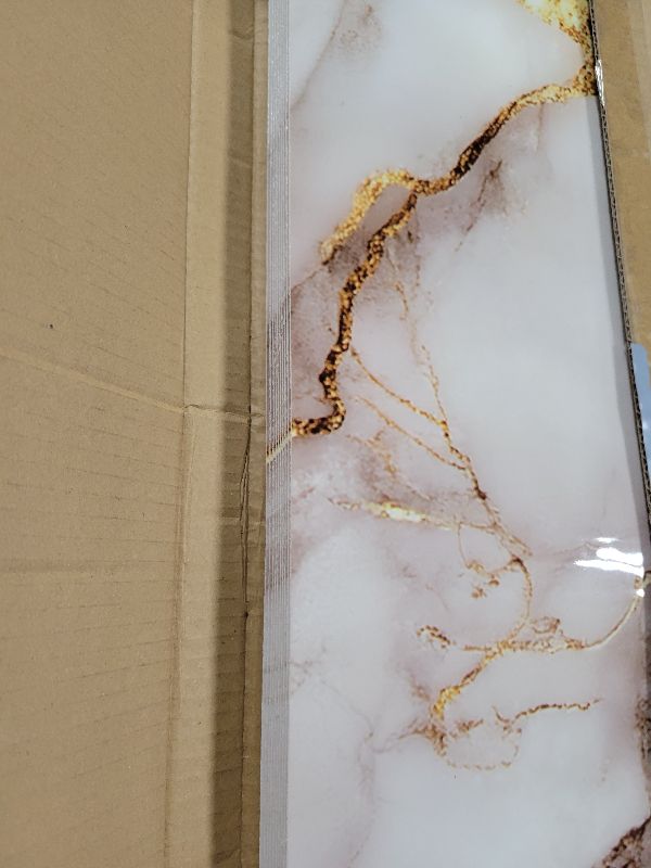 View 2 of 10pcs Peel and Stick Wall Panels (23.6"x11.8",) Marble PVC Waterproof Backsplash Tiles for Kitchen, Bathroom, Peel and Stick Tile?White Gray (White+Gold, 23.6 inches * 11.8 inches)