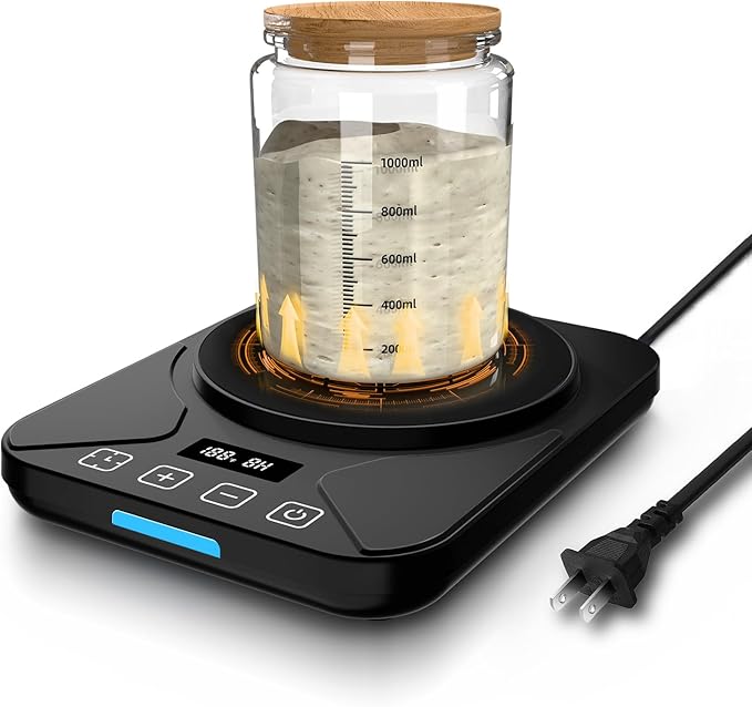 Photo 1 of **MSRP 26.99**Sourdough Starter Warmer Mat - 24H Timer - Precise 1°F Thermostat Control (70-100°F) - Smart Memory Warming On/Off - Fits Jars Up to 40oz - Perfect for Home Baking (Black)