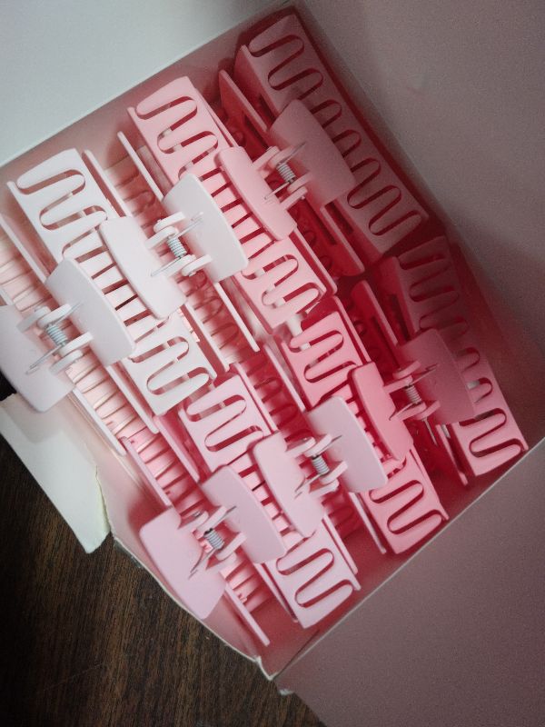 Photo 1 of 12 Pcs Pink Large Square Hair Claw Clips for Women, 4.3-Inch Matte Rectangle Claw, Strong Hold Non-slip Hair Clips for Thick & Thin Hair