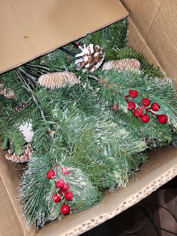 Photo 1 of 2 Pack 24" Lighted Outdoor Christmas Tree Urn Fillers Holiday Planters with Timer 8 Mode Warm & Colorful Light 6 Style Branches Eucalyptus Pinecones Red Berries Tripod Stake Front Porch Indoor Decor