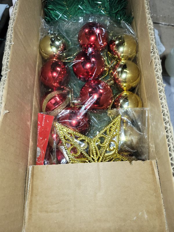 Photo 1 of [ 12 Modes & Timer ] 3 Ft Green Small Christmas Tree with 50 LED Lights, 15 Ball Ornaments 3D Star Battery Operated Prelit Christmas Tree Indoor Home Fireplace Holiday Xmas Christmas Decorations