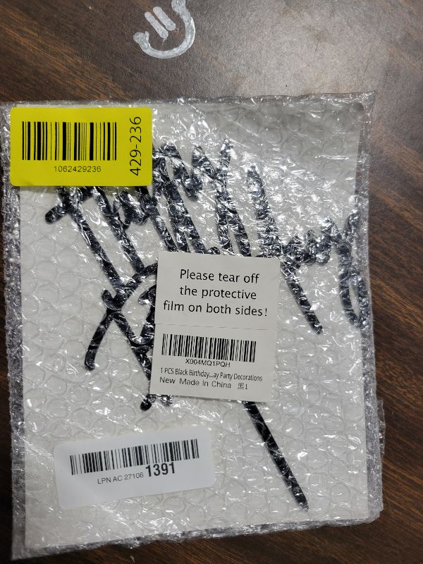 Photo 1 of 1 PCS Black Happy Birthday Cake Topper, 5.3 Inch x 7.2 Inch Acrylic Cake Topper Happy Birthday Cake Sign, Birthday Cake Decorations for Party Dessert, and Anniversary Supplies