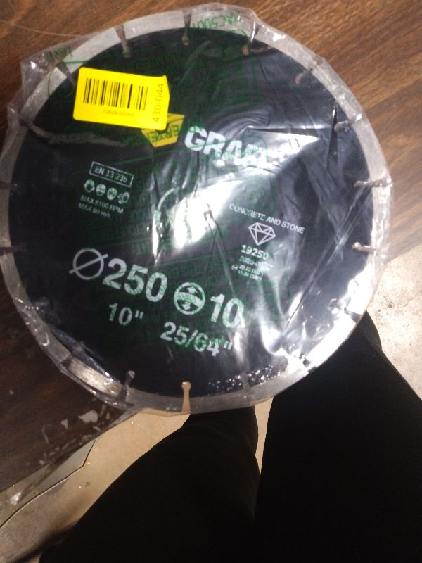 Photo 1 of 10 Inch Diamond Blade for Angle Grinder — Diamond Cutting Wheel for Cutting Stone, Marble, Granite, Brick, Masonry, Paving Flag, Concrete — Diamond Saw Blades Segment Height 0.394” (10 mm) — GRAFF