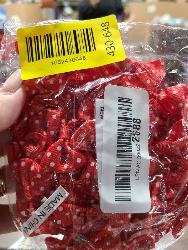 Photo 1 of 100 Pack Polka Dot Ribbon Bow Ties Cute Mini Bow Knot for Pet Hairpin Ornaments Paper Clip Bookmark Gift Wrapping Party Favor Bag Christmas Decoration (Red)