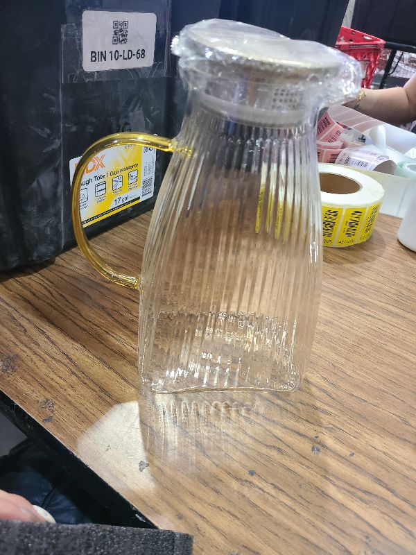 Photo 1 of 2.5L 86 OZ Glass Pitcher with Lid and Handle for Fridge,Large Hot Cold Water Carafe for Cold Brew.Coffee,Lemonade,Iced Sun Tea,Beverage,Milk,etc,heat-resistant borosilicate glass water jug