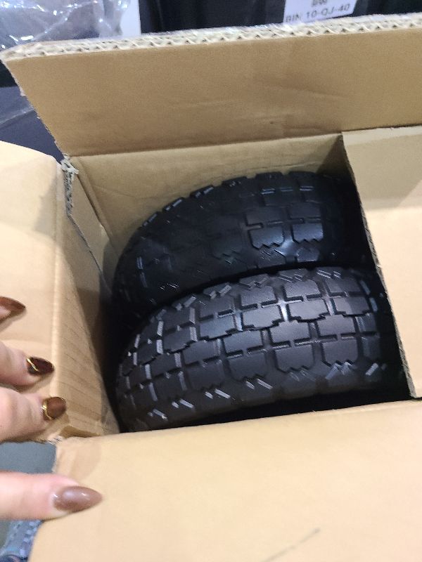 Photo 1 of 10 Inch Solid Rubber Tires, 4.10/3.50-4 Tire and Flat Free with 5/8" Bearings, 2.17" Offset Hub for GOR Garden Carts, Garden Wagon Carts, Trolleys, Hand Trucks and Utility Cart(2 Pack)
