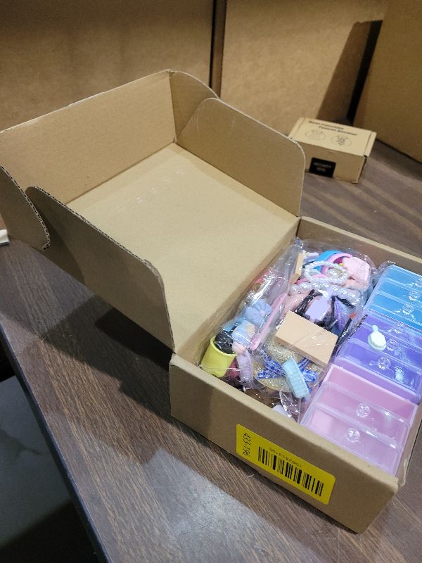 Photo 1 of 110Pcs Dollhouse Miniature Accessories Mini Bathroom Makeup Jewelry Set with Handbag Shampoo Perfume Hair Dryer Comb Shoes Glasses Money Photo Frame for DIY Doll Backpack Girl Micro Scene Decor