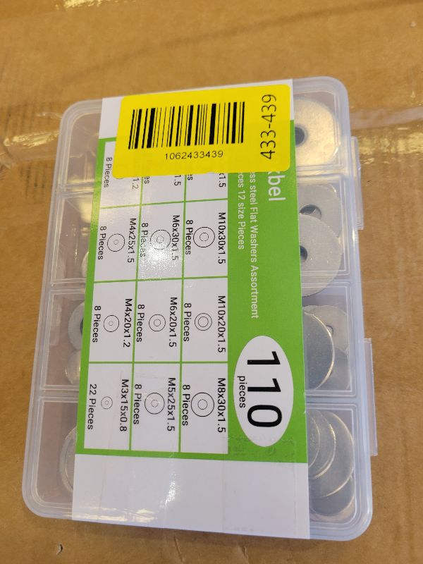 Photo 1 of 110 Pcs 304 Stainless Steel Metal Flat Washers for Screws and Bolts, Fender Washers Assortment Kit (12 Sizes M3-M12) for Automotive, Industrial & Home Use