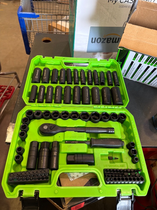 Photo 1 of 105-Piece 3/8" Drive Impact Socket Set, SAE (5/16 to 3/4 inch) and Metric (8-22mm) 6 Point CR-V Steel Socket Wrench Set, Extension Bars, Universal Joint, Ratchet Handle, Screwdriver Bit Mechanic Tool
