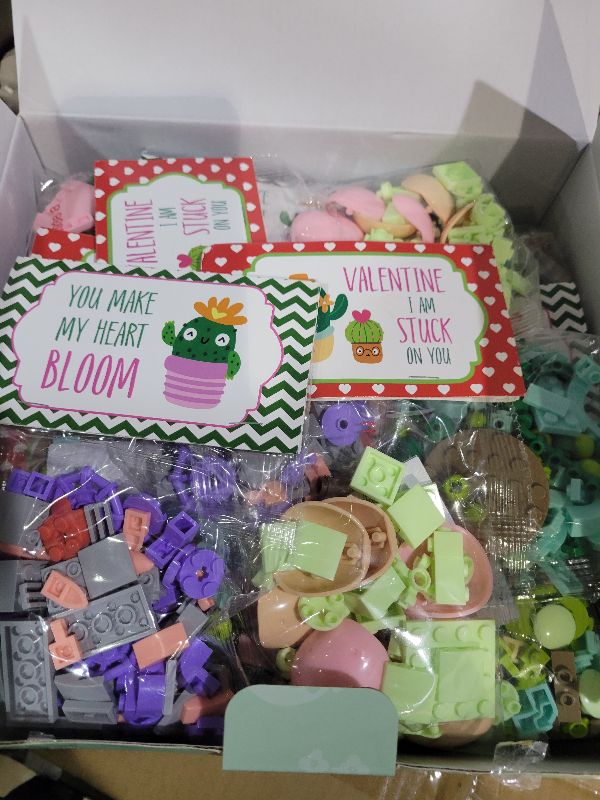 Photo 1 of 24PCS Flowers Succulents Building Blocks Valentines Day Cards for Kids School Party Favors Classroom Prizes Bulk Artificial Botanical Toy Valentines Exchange Gifts Goodie Bags Stuffers for Girl Boy 6+
