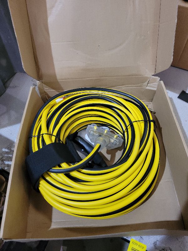 Photo 1 of 100FT Outdoor Extension Cord with Multiple Outlets, 12/3 Gauge Heavy Duty, 15A 1875W, 3 Prong with LED Light & Locking Plug, Weather Resistant, ETL Certified for Lawn Mower, Tools, Christmas Lights