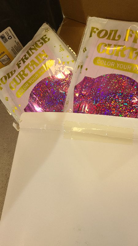Photo 1 of 2 Pack Glitter Pink Backdrop, 3.28 FT x 7.05 FT Birthday Party Decorations, Laser Pink Fringe Curtains Foil Streamer Tinsel, Pink Curtains Photo Backdrop Happy Birthday Valentines Day Backdrop