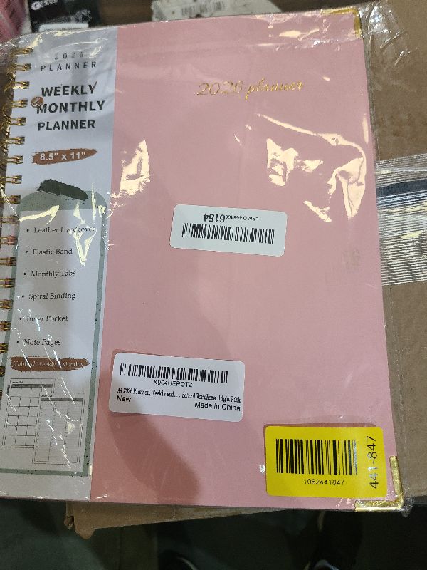 Photo 1 of 2026 Planner, Weekly and Monthly Calendar Planner from January 2026 - December 2026, 8.5" x 11" Hardcover Leather Hourly Appointment Book with Tabs, Spiral Daily Planners for College School Work Home, Light Pink