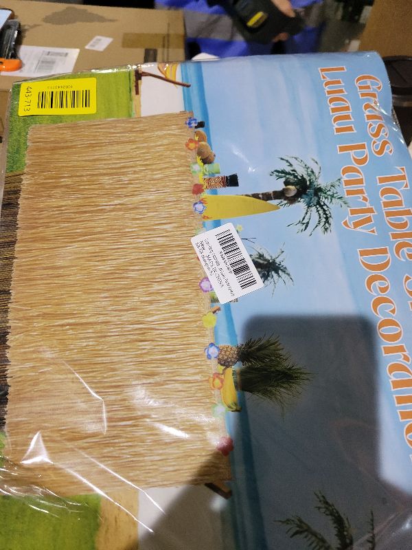 Photo 1 of 2 Pack Table Skirt Luau Party Decorations, Flower 53.2" X 29.5" Grass Table Skirts for Luau Party Summer Tropical Hawaiian Party Decorations (A-2 Pack)