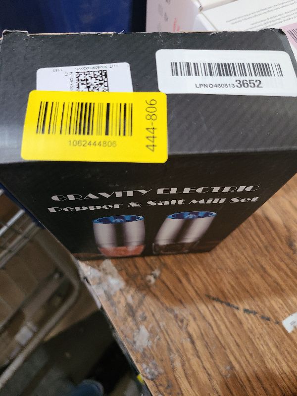 Photo 1 of Gravity Electric Salt and Pepper Grinder Set, Automatic Mill Grinder,Battery-Operated with Adjustable Coarseness, Premium Stainless Steel with LED Light, One Hand Operated