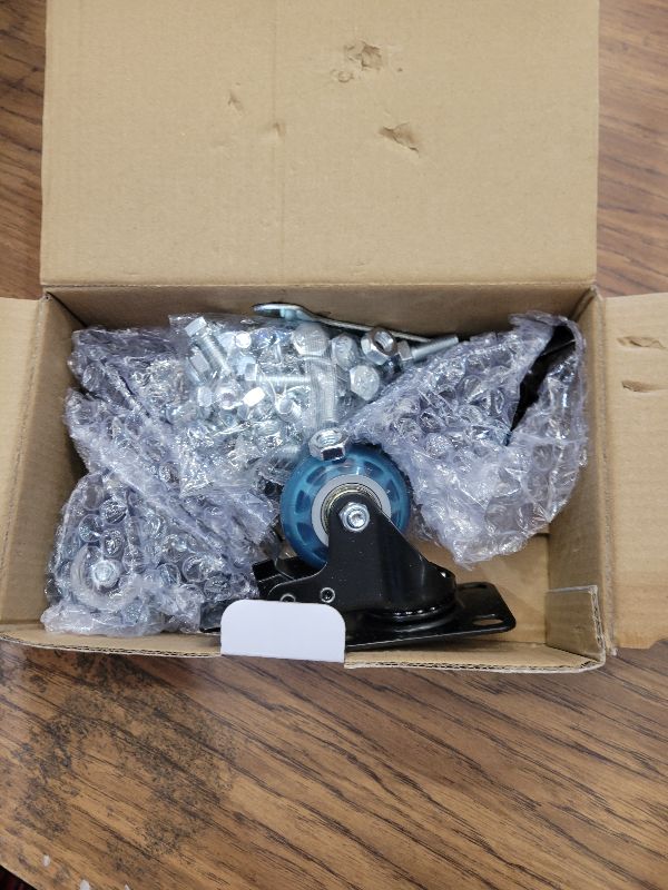 Photo 1 of 2 in Plate Caster Wheels - Heavy Duty with Brake 800LBS,Industrial Casters Set of 4,Locking,360 °Swivel,No Noise Polyurethane Castors,Non Marking Blue Castor Wheels for Furniture,Carts,Cabinet,Table