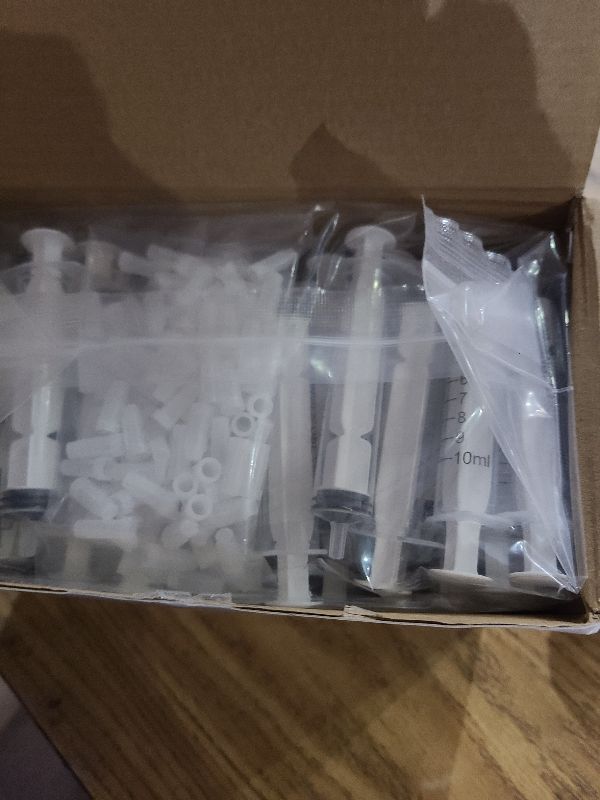 Photo 1 of 100 Pack 10ml Syringes with Cap, Luer Slip Tip, 10cc syringe Whole Pack Bulk Sterile Sealed, No Needle