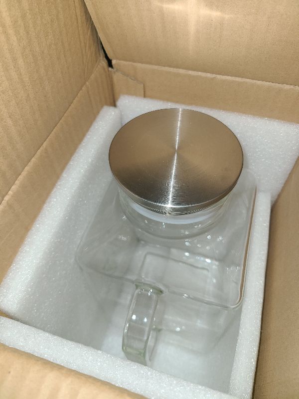 Photo 1 of 1 Gallon Square Glass Pitcher with Lid and Spout, Borosilicate Glass Carafe for Hot/Cold Drink, Water Pitchers with Handle for Fridge, Extra Large Jug for Iced Tea, Coffee, Juice, Beverage