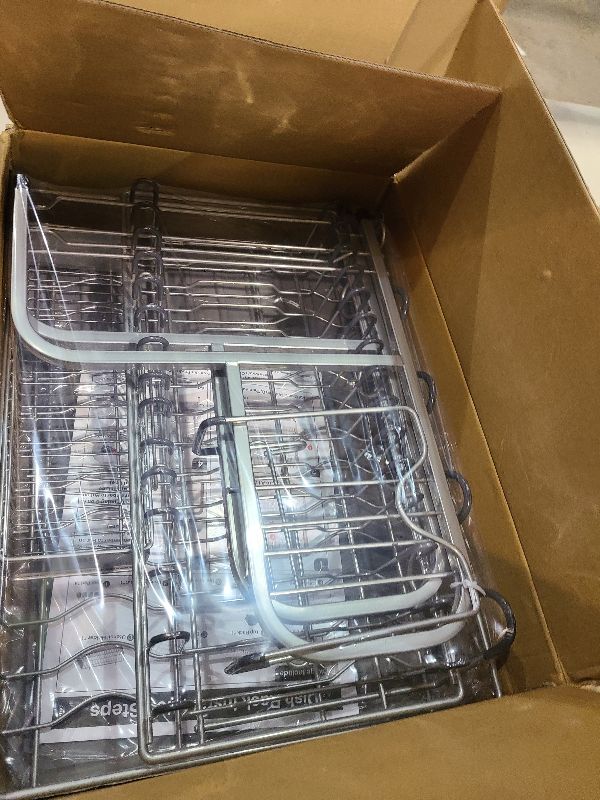 Photo 1 of 2 Tier Dish Drainers Drying Rack for Kitchen Counter Large Stainless Steel Dishes Drain with Drainboard, Space Saving, Big Modern Silver Countertop Metal Plates Dryer Strainer Holder and Extra Tray